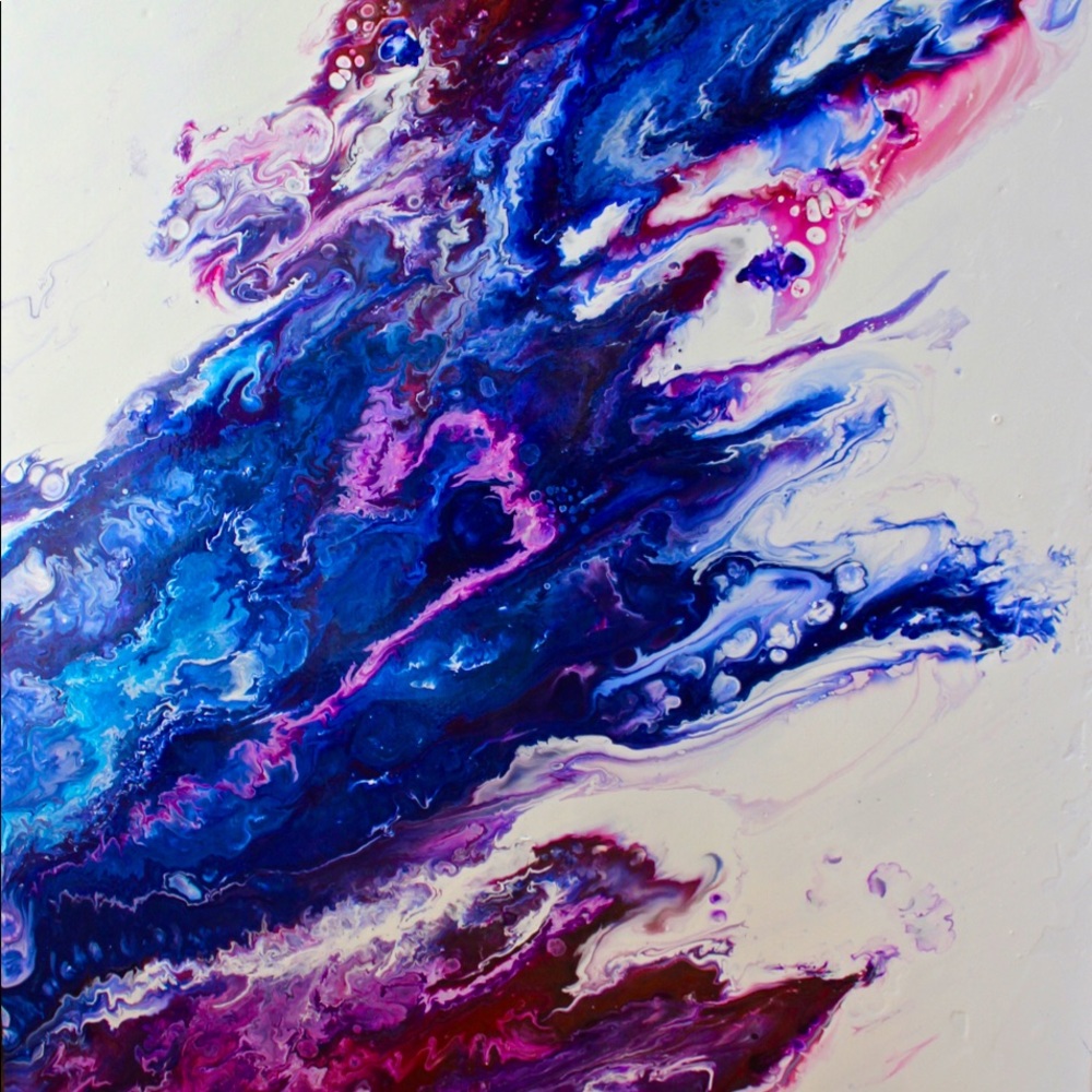 Large abstract acrylic pour in vibrant cool tones